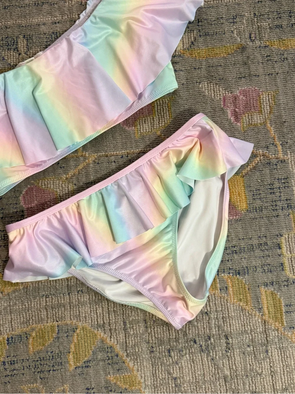 Girls' Pastel Ombré Rainbow Ruffle Two-Piece Swimsuit